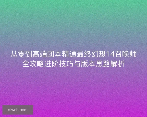从零到高端团本精通最终幻想14召唤师全攻略进阶技巧与版本思路解析