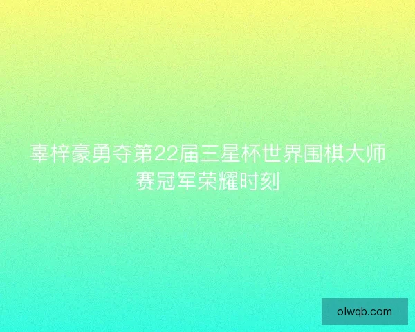 辜梓豪勇夺第22届三星杯世界围棋大师赛冠军荣耀时刻