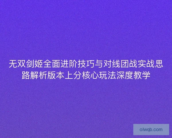无双剑姬全面进阶技巧与对线团战实战思路解析版本上分核心玩法深度教学
